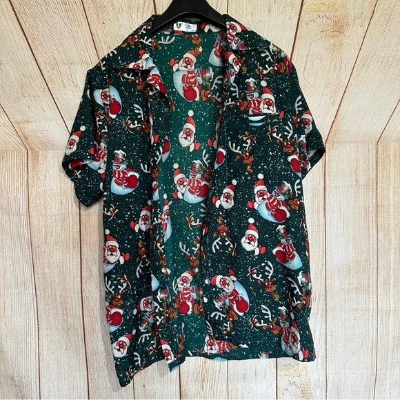 Large Reindeer Santa Christmas Button Up - Picture 2 of 7